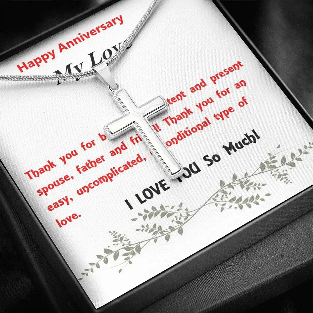 Stainless Steel Cross Necklace, Birthday Gift, Custom Message Card, For Husband