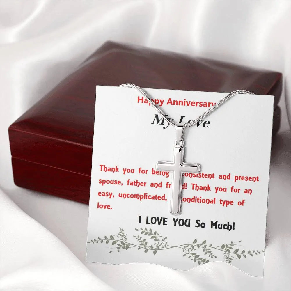 Stainless Steel Cross Necklace, Birthday Gift, Custom Message Card, For Husband