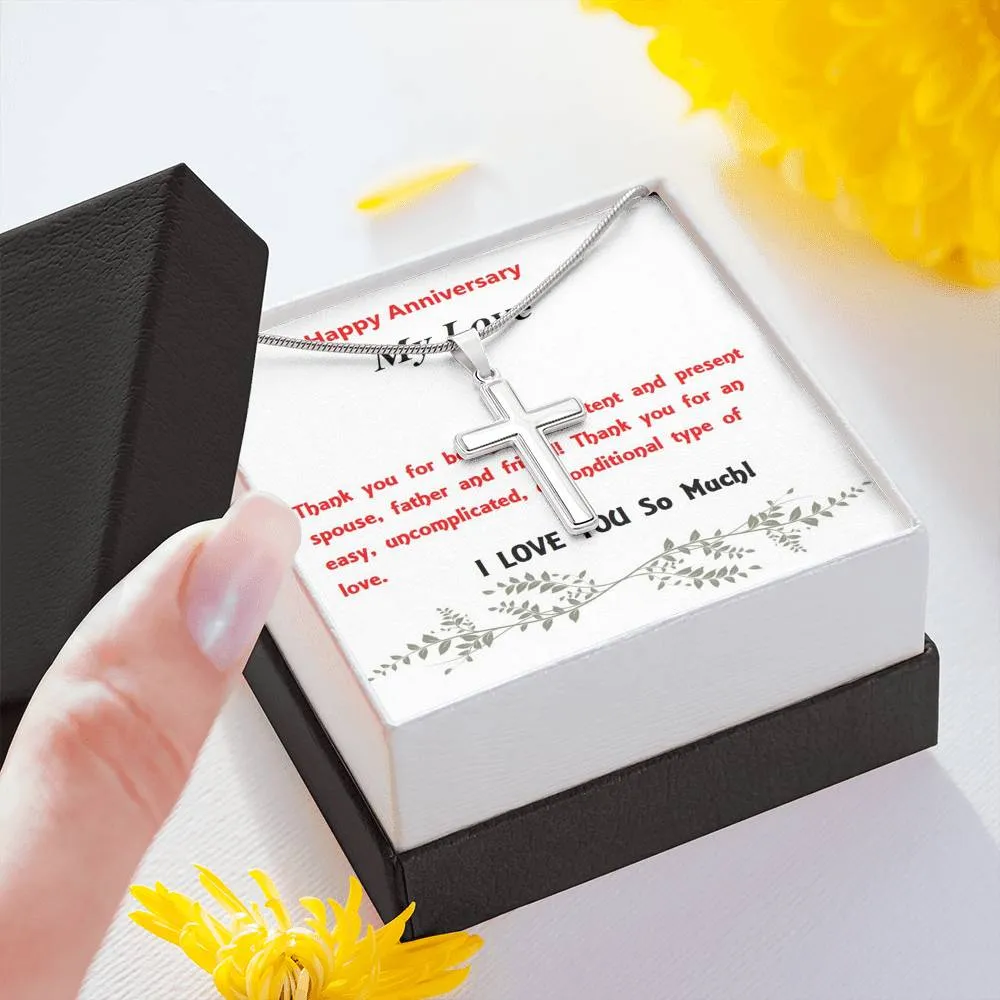 Stainless Steel Cross Necklace, Birthday Gift, Custom Message Card, For Husband