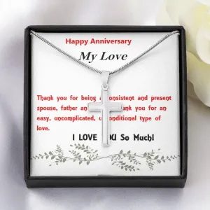 Stainless Steel Cross Necklace, Birthday Gift, Custom Message Card, For Husband