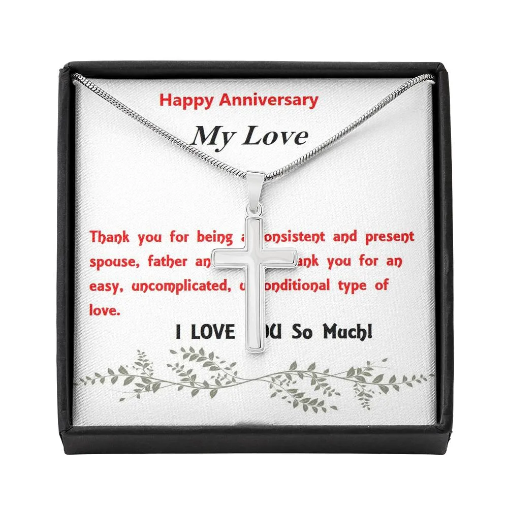 Stainless Steel Cross Necklace, Birthday Gift, Custom Message Card, For Husband