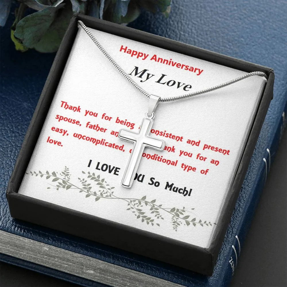 Stainless Steel Cross Necklace, Birthday Gift, Custom Message Card, For Husband