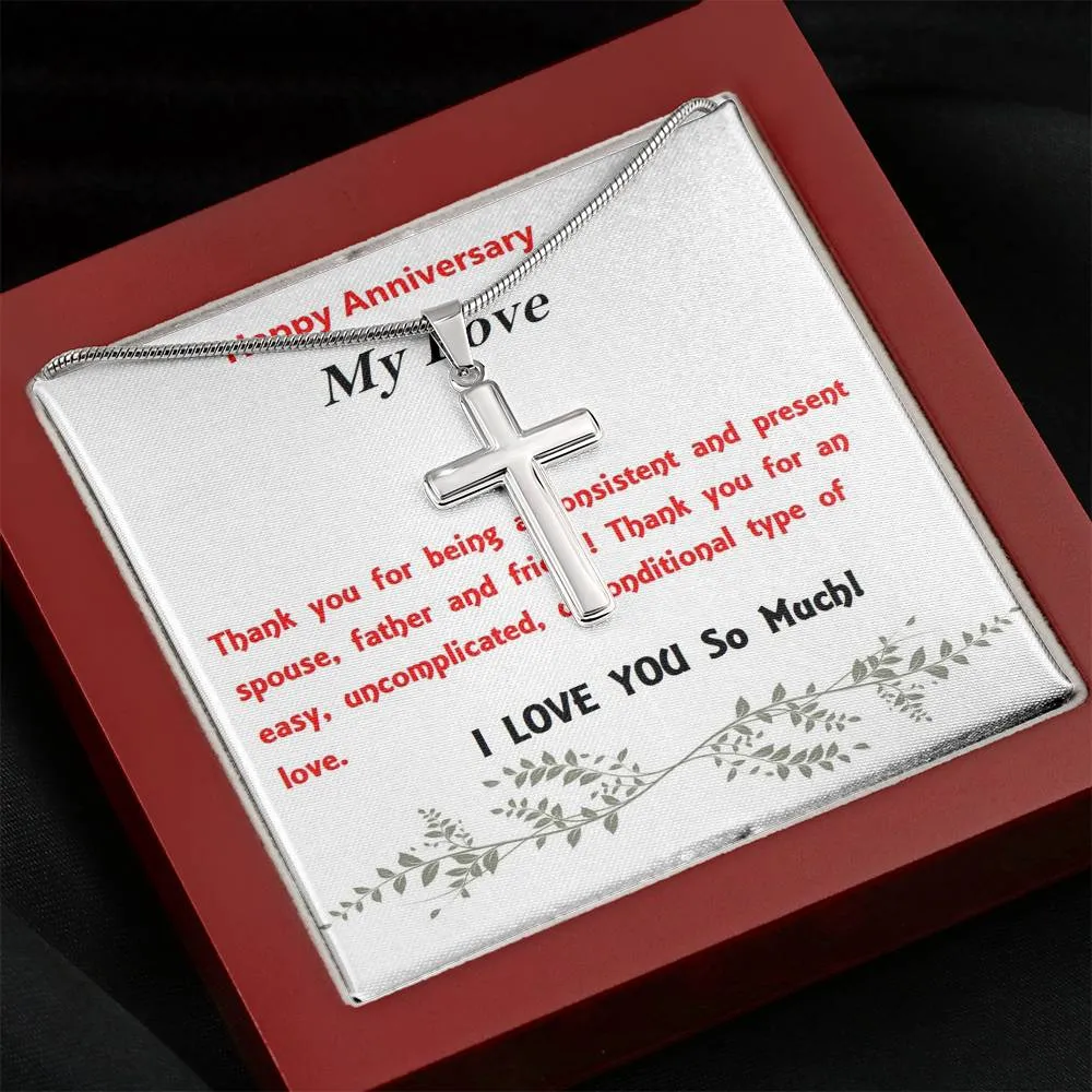 Stainless Steel Cross Necklace, Birthday Gift, Custom Message Card, For Husband