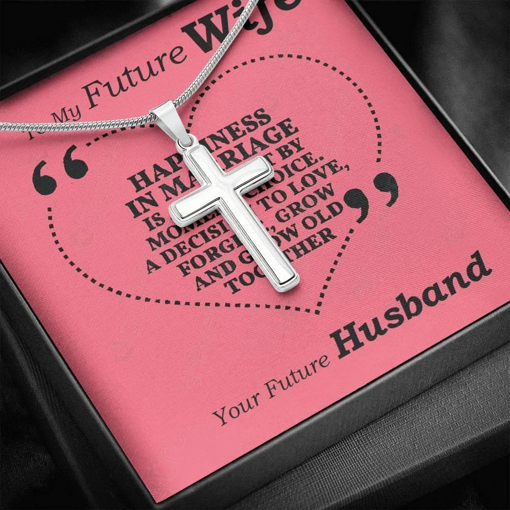 Stainless Steel Cross Necklace, For Girlfriend, Wife, Christmas, Birthday, Valentine's Day, Anniversary, Custom Message Card