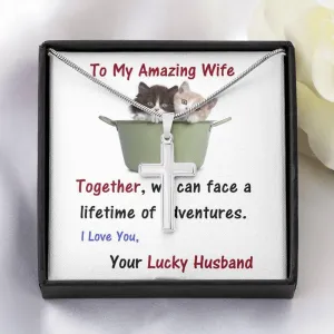 Stainless Steel Cross Necklace, For Wife | Future Wife | Birthday | Anniversary | Cat Lover | Christmas Gift  | Message Card Jewelry