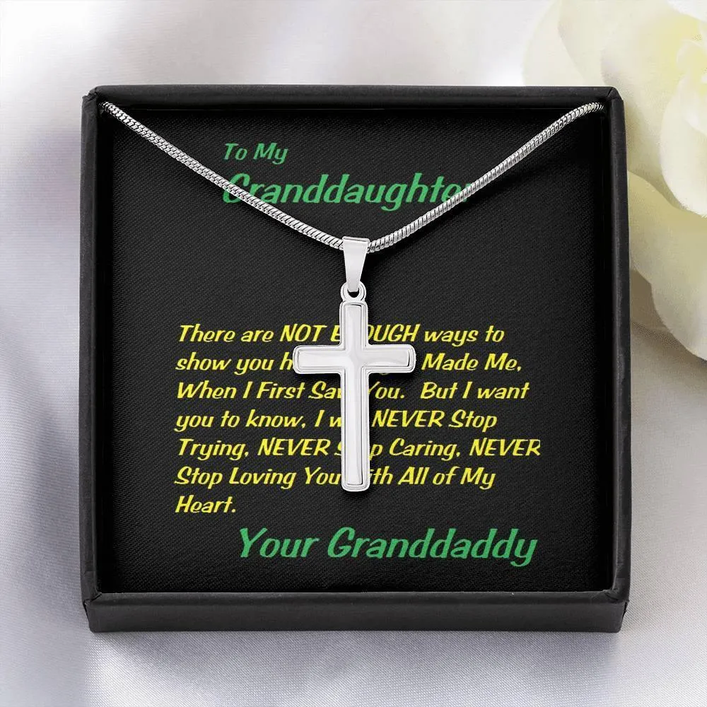 Stainless Steel Cross Necklace, Gift To Granddaughter, For Christmas, Birthday, Graduation, Custom Message Card