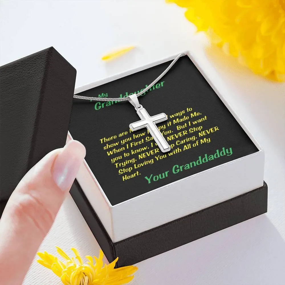 Stainless Steel Cross Necklace, Gift To Granddaughter, For Christmas, Birthday, Graduation, Custom Message Card