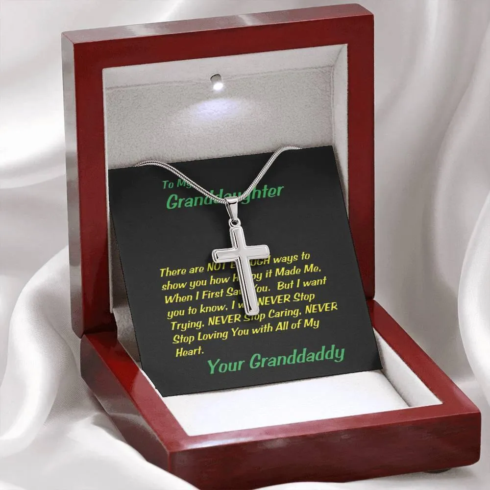 Stainless Steel Cross Necklace, Gift To Granddaughter, For Christmas, Birthday, Graduation, Custom Message Card