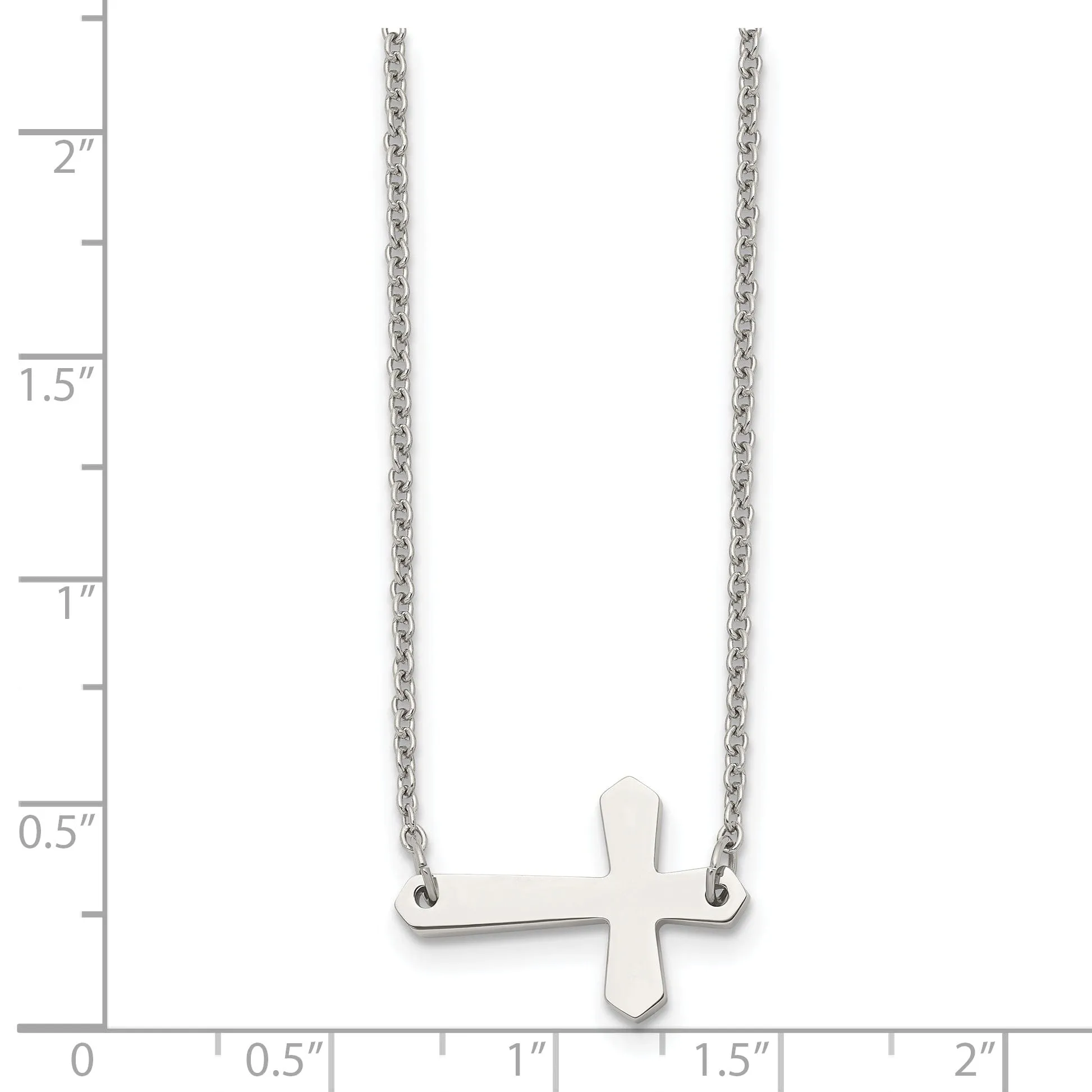 Stainless Steel Polished Sideways Cross Necklace