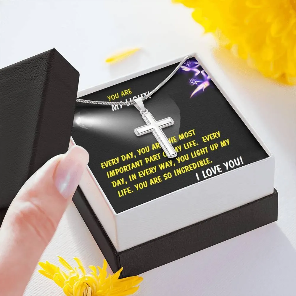 Steel Cross Necklace, Gift for Her, For Son, Girlfriend, Daughter, Mother, Mom, Mamma, Mum, Birthday, Christmas, Custom Message Card