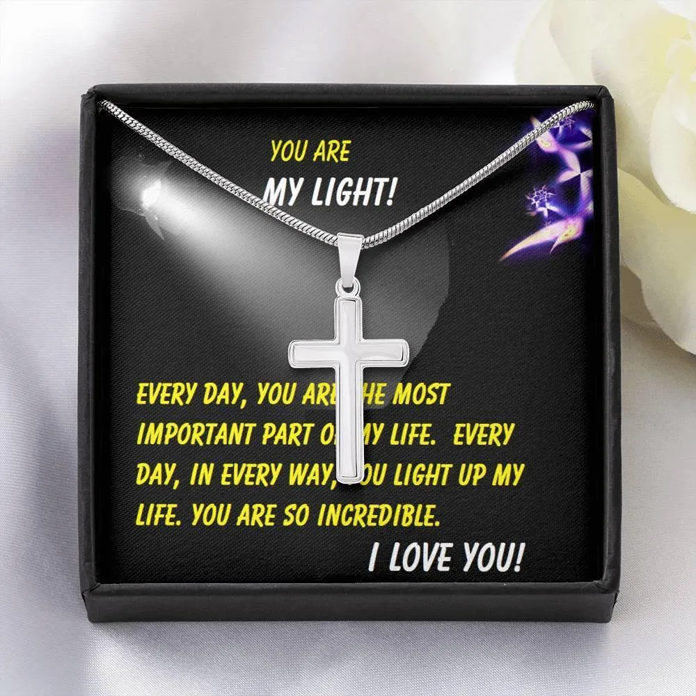 Steel Cross Necklace, Gift for Her, For Son, Girlfriend, Daughter, Mother, Mom, Mamma, Mum, Birthday, Christmas, Custom Message Card