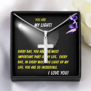 Steel Cross Necklace, Gift for Her, For Son, Girlfriend, Daughter, Mother, Mom, Mamma, Mum, Birthday, Christmas, Custom Message Card