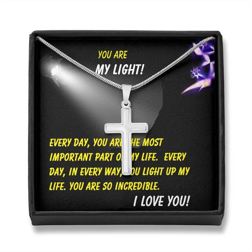 Steel Cross Necklace, Gift for Her, For Son, Girlfriend, Daughter, Mother, Mom, Mamma, Mum, Birthday, Christmas, Custom Message Card