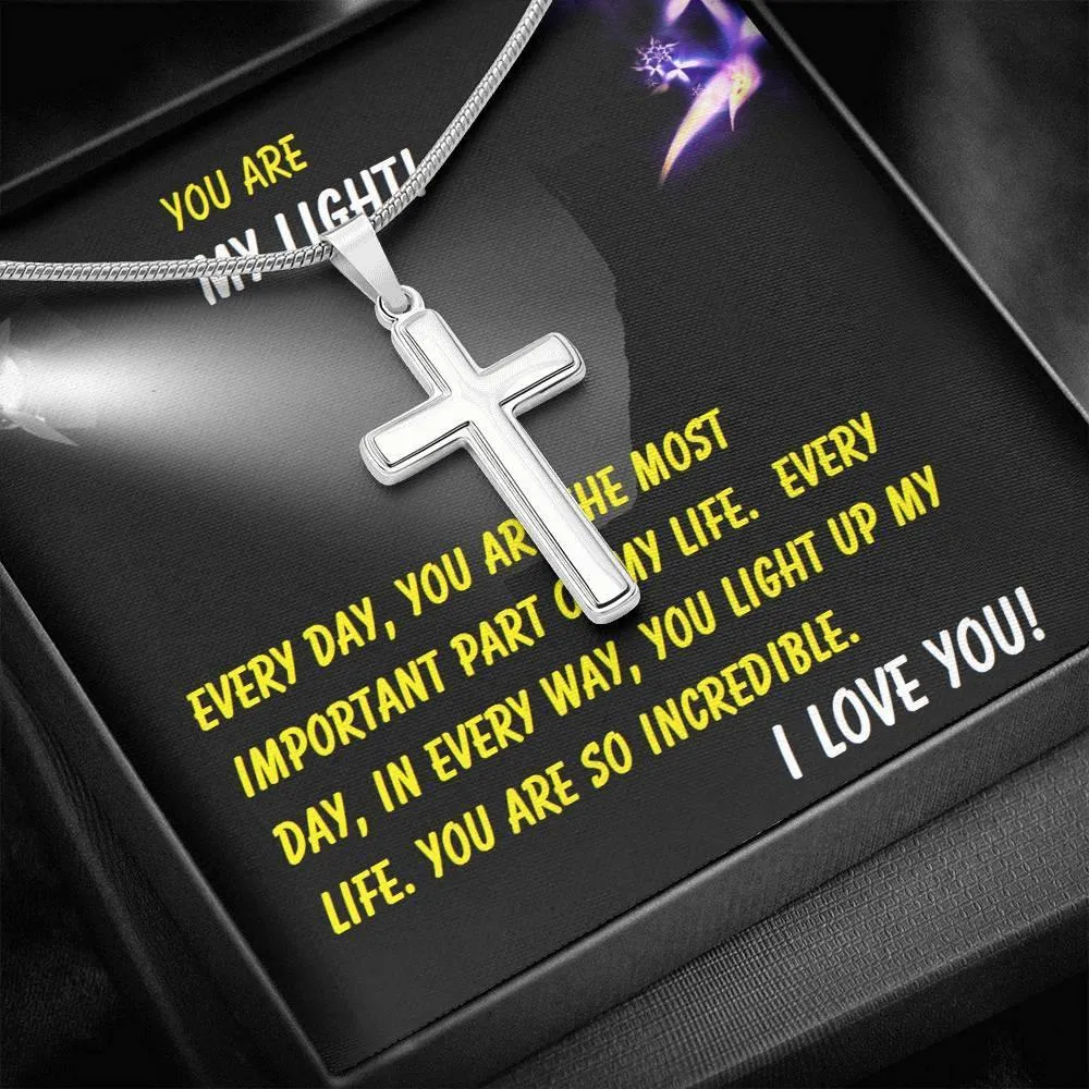 Steel Cross Necklace, Gift for Her, For Son, Girlfriend, Daughter, Mother, Mom, Mamma, Mum, Birthday, Christmas, Custom Message Card