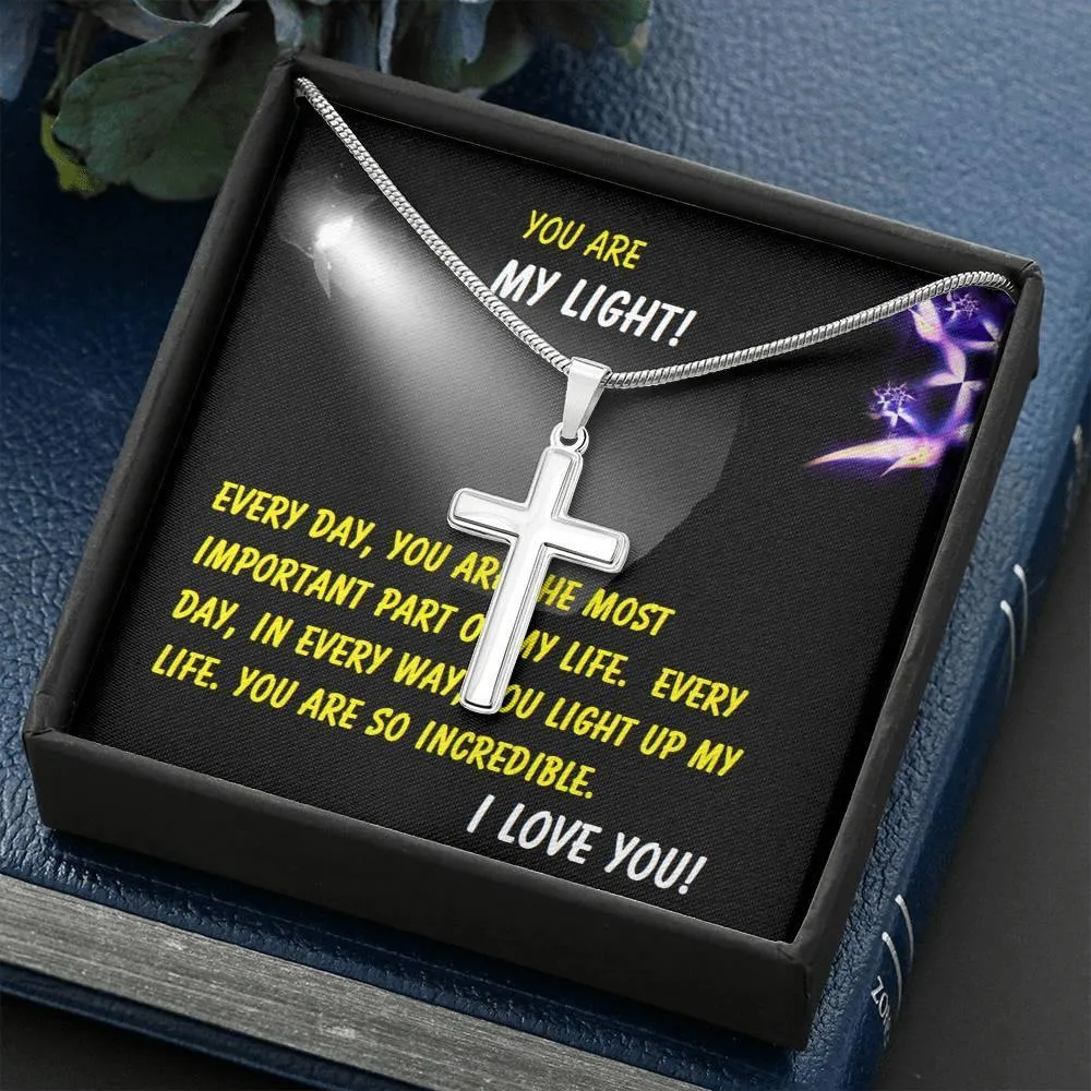 Steel Cross Necklace, Gift for Her, For Son, Girlfriend, Daughter, Mother, Mom, Mamma, Mum, Birthday, Christmas, Custom Message Card