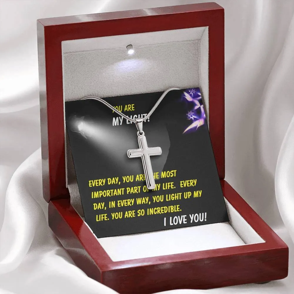 Steel Cross Necklace, Gift for Her, For Son, Girlfriend, Daughter, Mother, Mom, Mamma, Mum, Birthday, Christmas, Custom Message Card