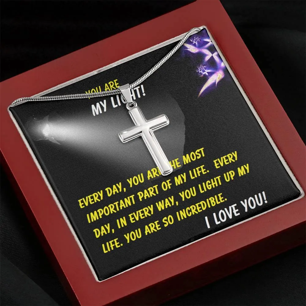 Steel Cross Necklace, Gift for Her, For Son, Girlfriend, Daughter, Mother, Mom, Mamma, Mum, Birthday, Christmas, Custom Message Card