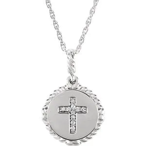 Sterling Silver .05 CTW Diamond Cross Rope 16-18" Necklace
