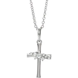 Sterling Silver .06 CTW Diamond Cluster Cross 16-18" Necklace