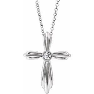Sterling Silver .06 CTW Diamond Cross 16-18" Necklace
