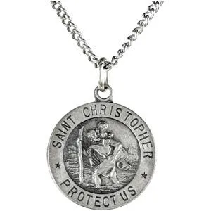 Sterling Silver 12 mm St. Christopher Medal 18” Necklace