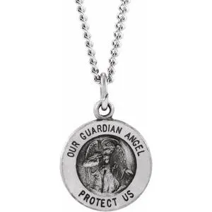 Sterling Silver 22 mm Guardian Angel Necklace