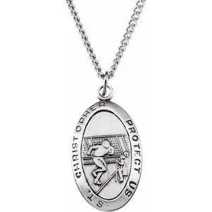 Sterling Silver 24.5x15.5 mm St. Christopher Football Medal Necklace