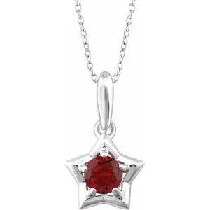 Sterling Silver 3 mm Round January Youth Star Birthstone 15" Necklace