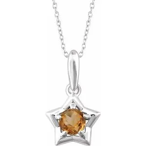 Sterling Silver 3 mm Round November Youth Star Birthstone 15" Necklace
