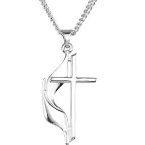 Sterling Silver 30x17.5 mm Methodist Cross 24" Necklace with Box