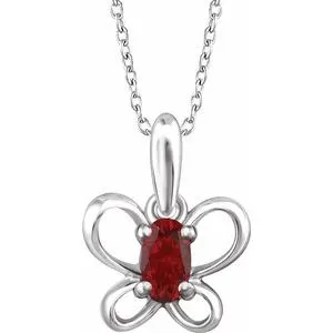 Sterling Silver 4x3 mm Oval January Youth Butterfly Birthstone 15" Necklace