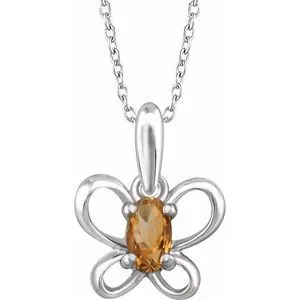 Sterling Silver 4x3 mm Oval November Youth Butterfly Birthstone 15" Necklace