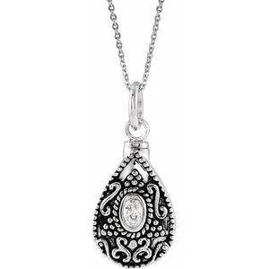 Sterling Silver 6x4 mm Pear April Ash Holder Birthstone 18" Necklace