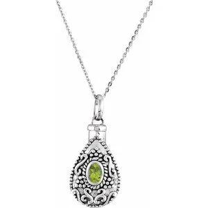 Sterling Silver 6x4 mm Pear August Ash Holder Birthstone 18" Necklace