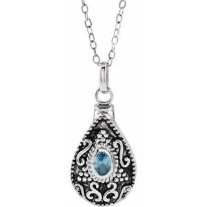 Sterling Silver 6x4 mm Pear December Ash Holder Birthstone 18" Necklace