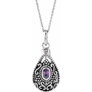 Sterling Silver 6x4 mm Pear February Ash Holder Birthstone 18" Necklace