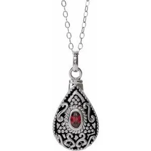 Sterling Silver 6x4 mm Pear January Ash Holder Birthstone 18" Necklace