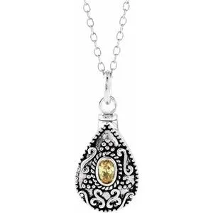 Sterling Silver 6x4 mm Pear November Ash Holder Birthstone 18" Necklace
