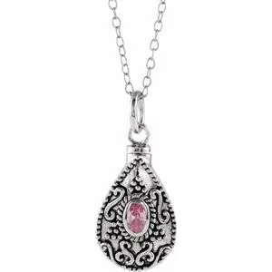 Sterling Silver 6x4 mm Pear October Ash Holder Birthstone 18" Necklace