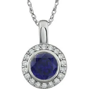 Sterling Silver 7 mm Round Dark Blue Cubic Zirconia Halo-Style 18" Necklace