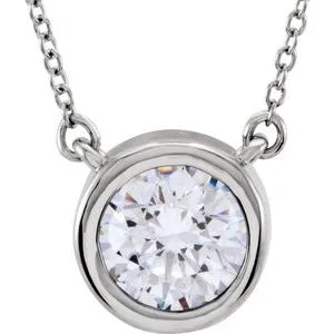 Sterling Silver 8 mm Round Cubic Zirconia Solitaire 18" Necklace