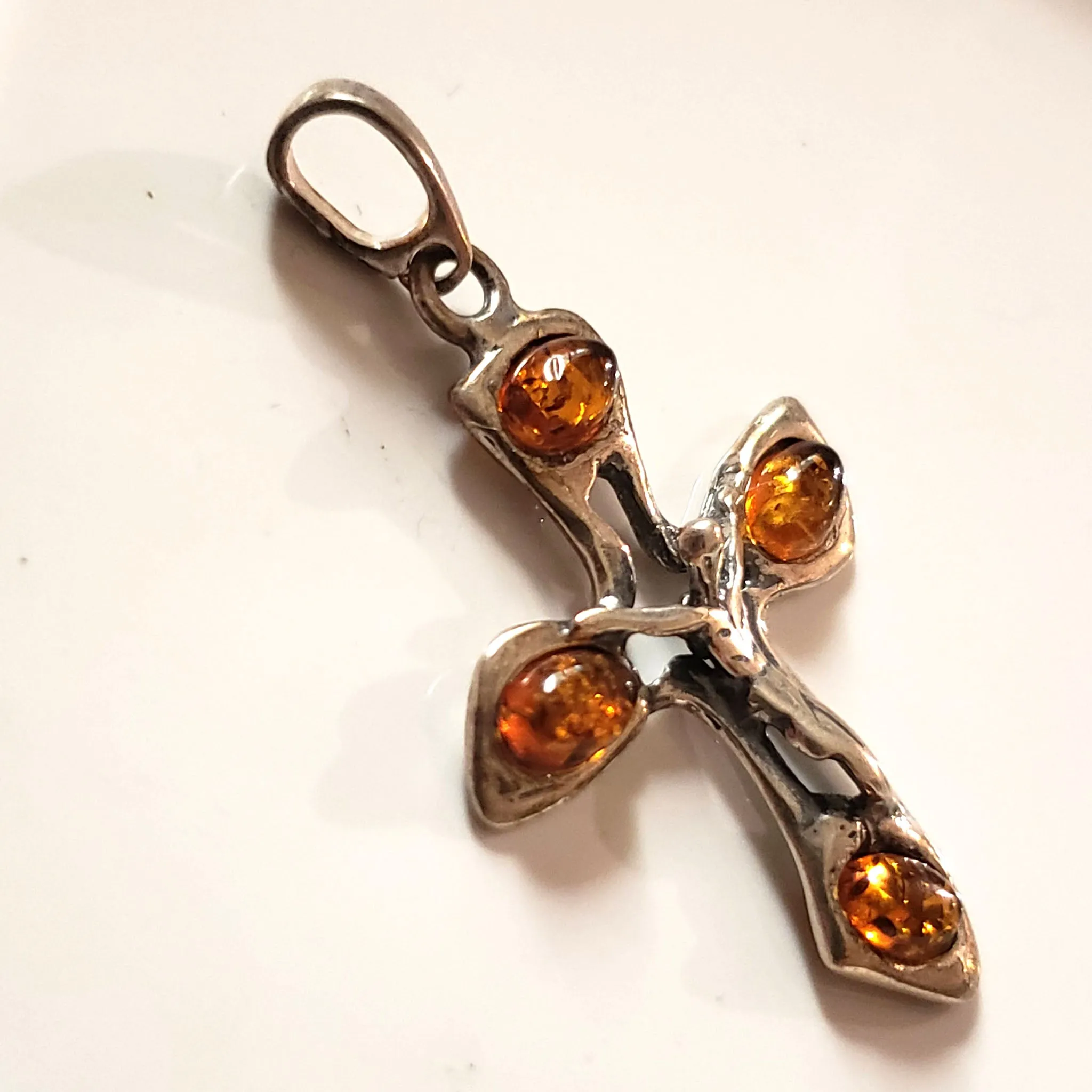 Sterling Silver Amber Cross for Men and Women