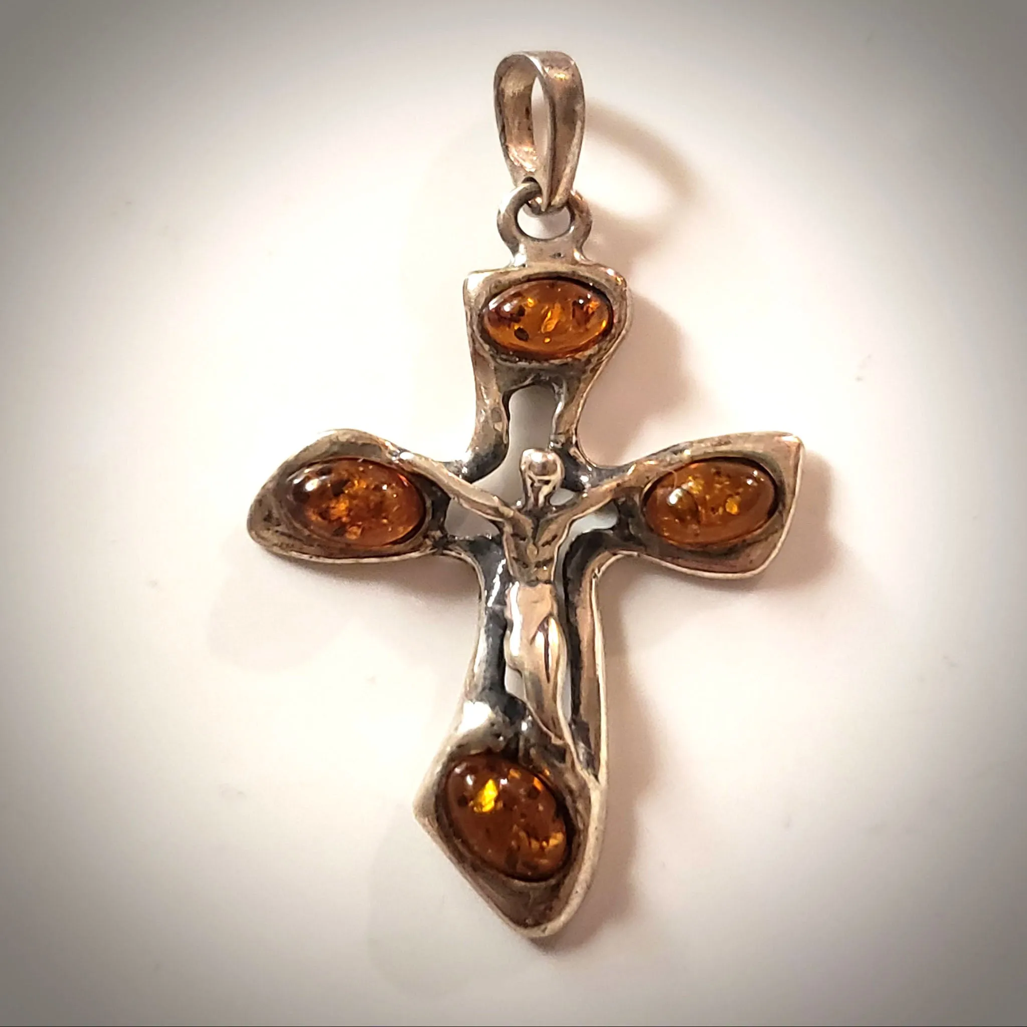 Sterling Silver Amber Cross for Men and Women