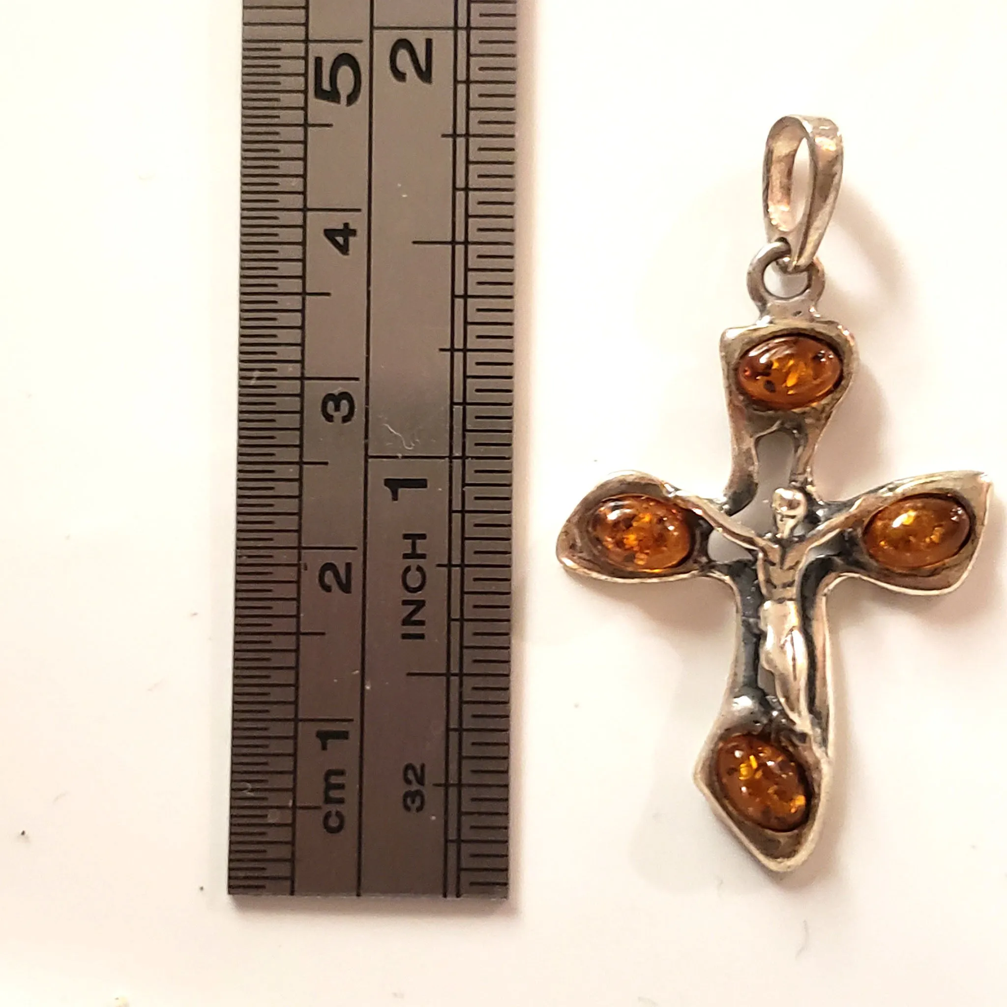 Sterling Silver Amber Cross for Men and Women