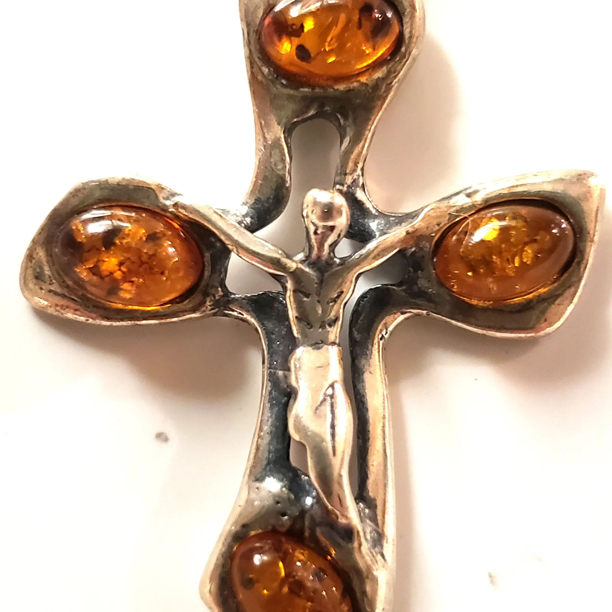 Sterling Silver Amber Cross for Men and Women