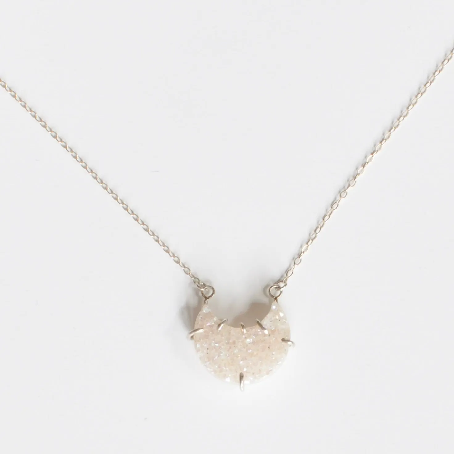 Sterling Silver & Agate Druzy Moon Necklaces - Rockhaus Metals