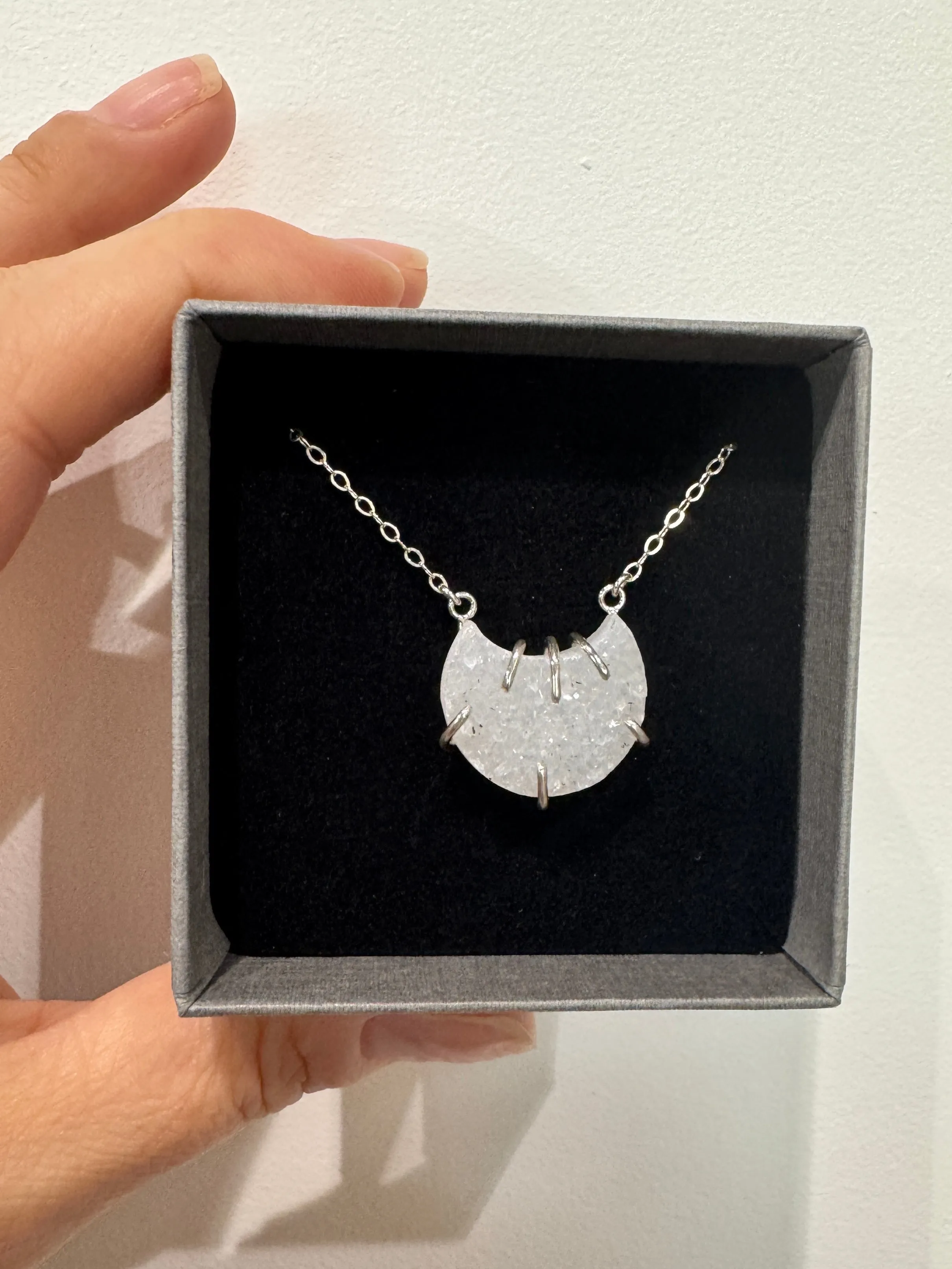 Sterling Silver & Agate Druzy Moon Necklaces - Rockhaus Metals