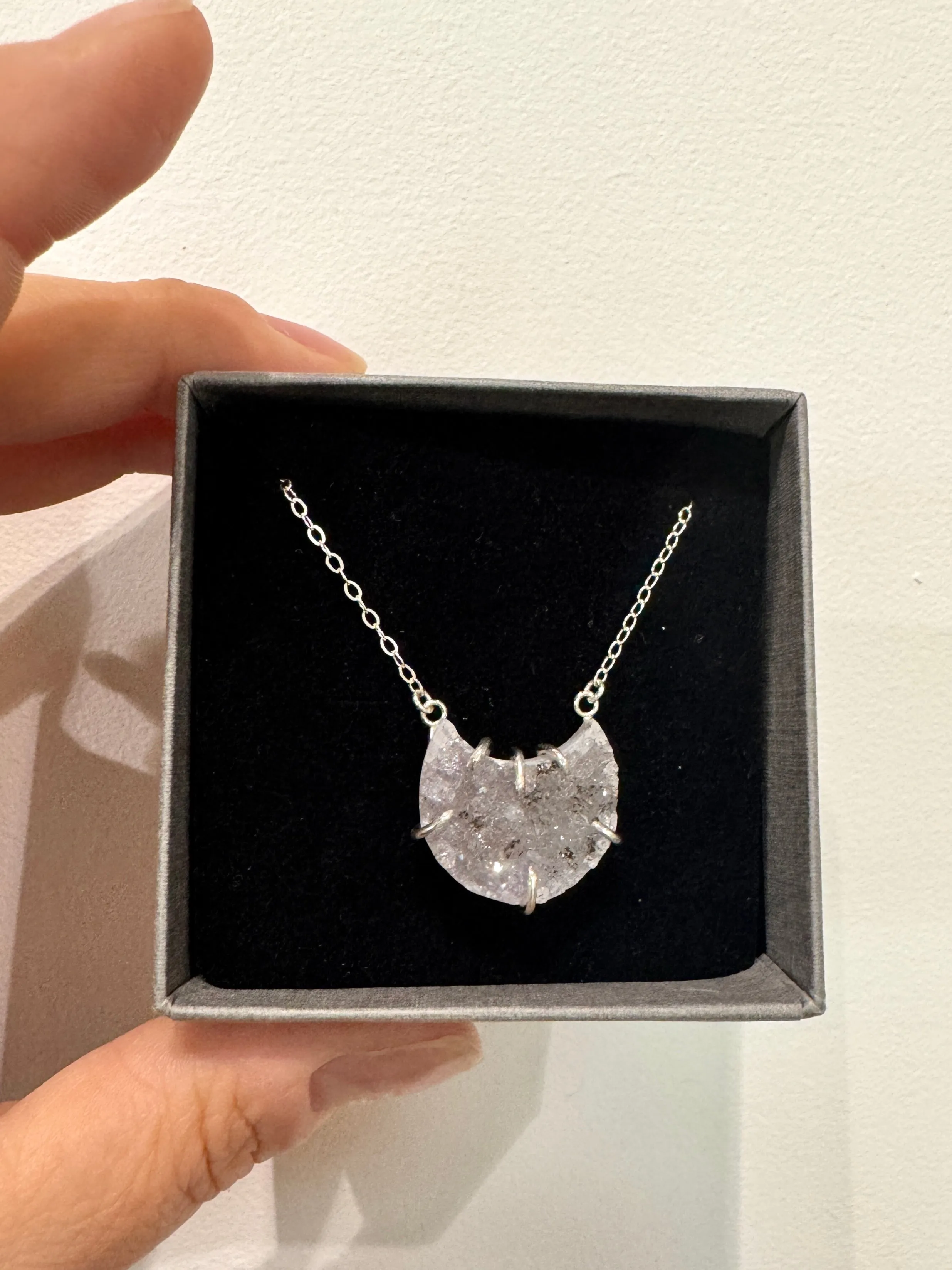 Sterling Silver & Agate Druzy Moon Necklaces - Rockhaus Metals