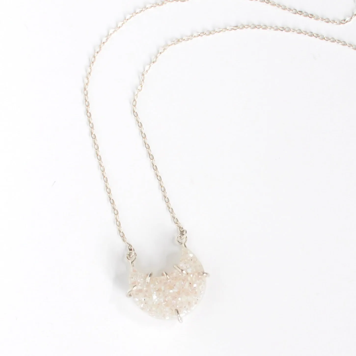 Sterling Silver & Agate Druzy Moon Necklaces - Rockhaus Metals