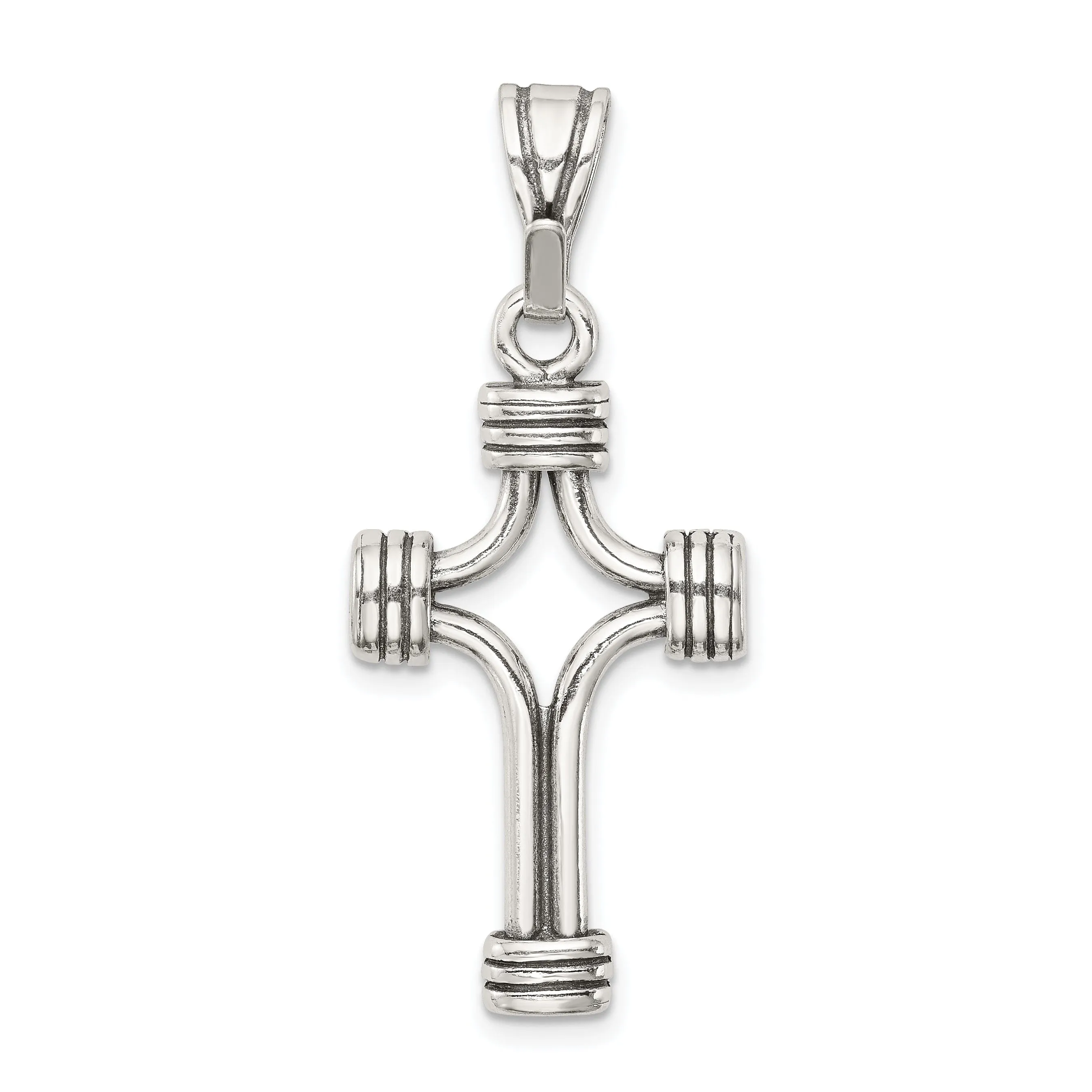 Sterling Silver Antique Finish 3D Cross Pendant
